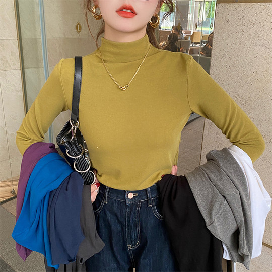 Thickened half high neck bottomed long sleeve T-shirt for women