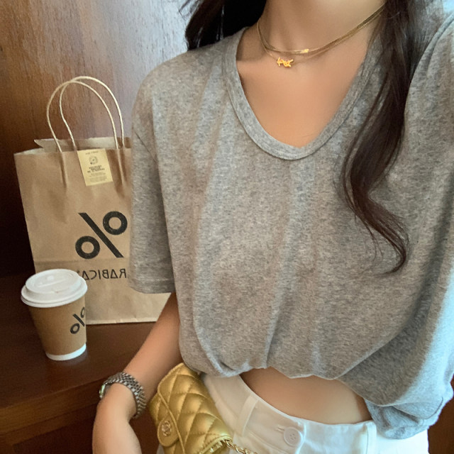 ເສື້ອທີເຊີດຜ້າຝ້າຍຄໍ V ແບບບາງໆ ແລະ linen