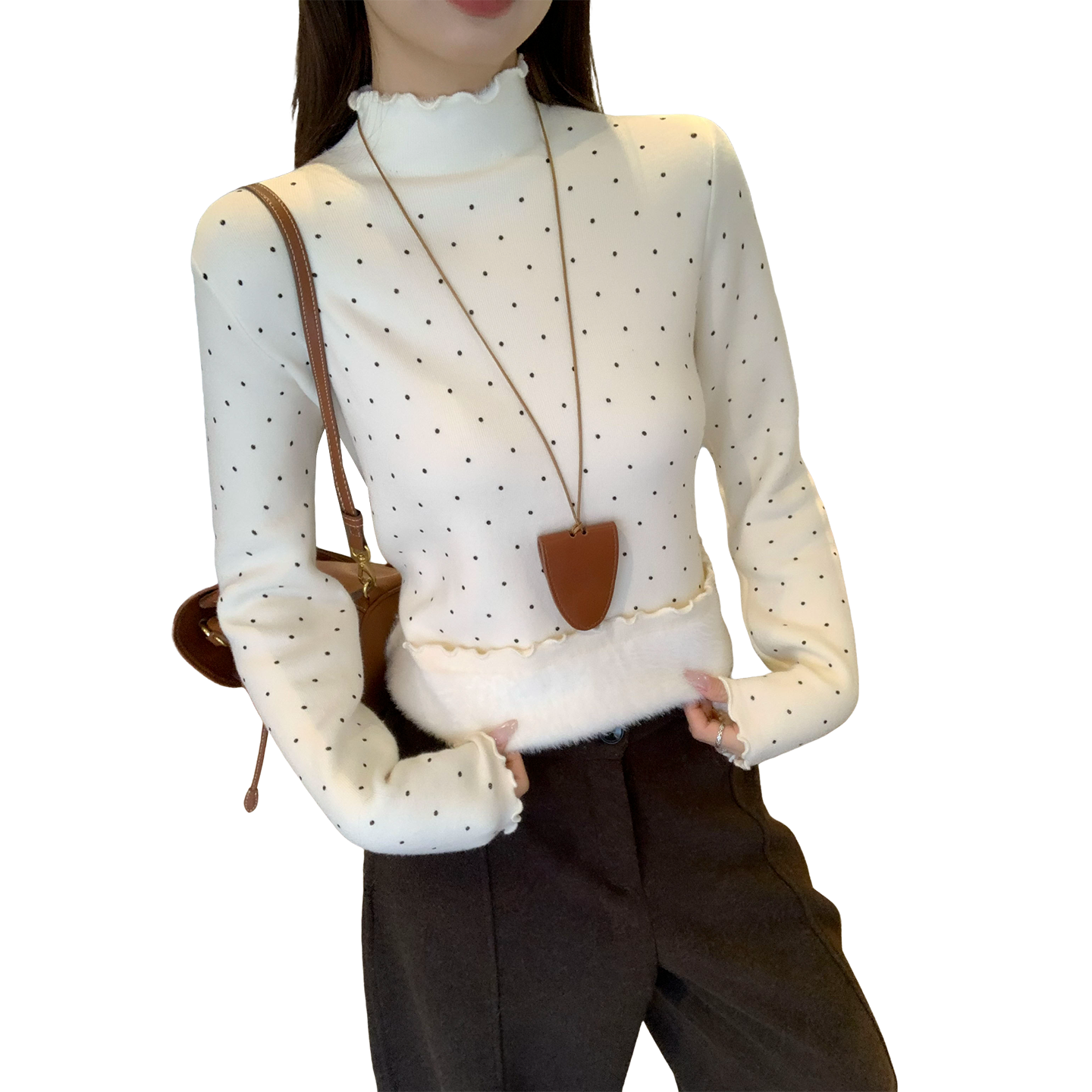 白色半高领加绒加厚毛衣女内搭打底衫2025冬季新款木耳边针织上衣,淘宝优惠券,粉丝福利购,淘宝优惠卷