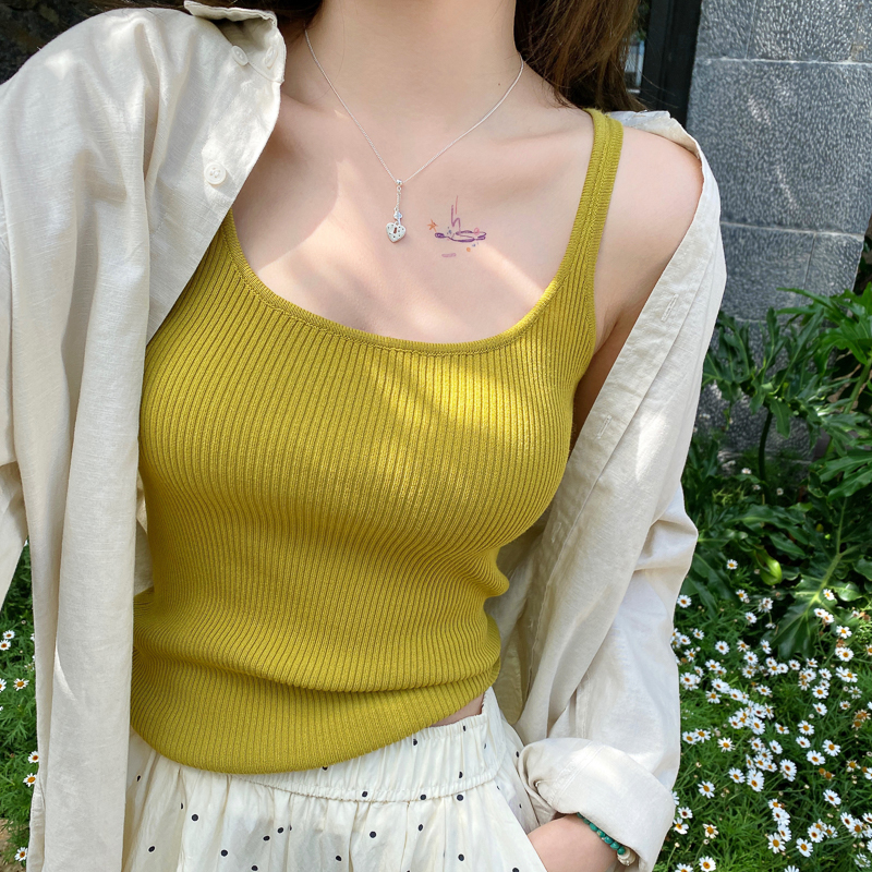 藏青色针织打底吊带背心女内搭2025夏季新款修身遮副乳蓝上衣外穿 - 图1