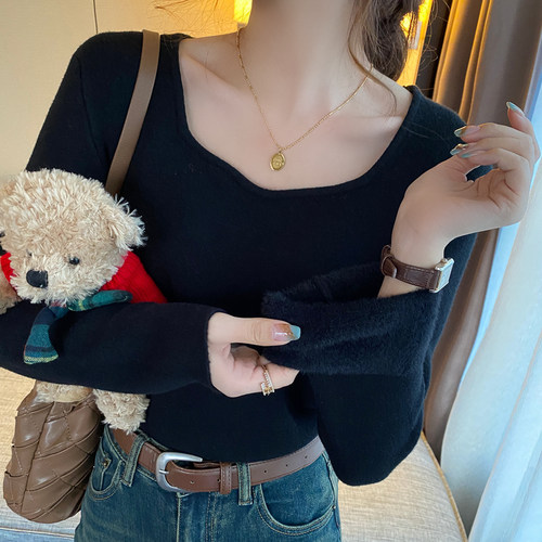 加绒打底衫女秋冬季外穿高级感加厚毛衣内搭2025新款低领保暖上衣 - 图1