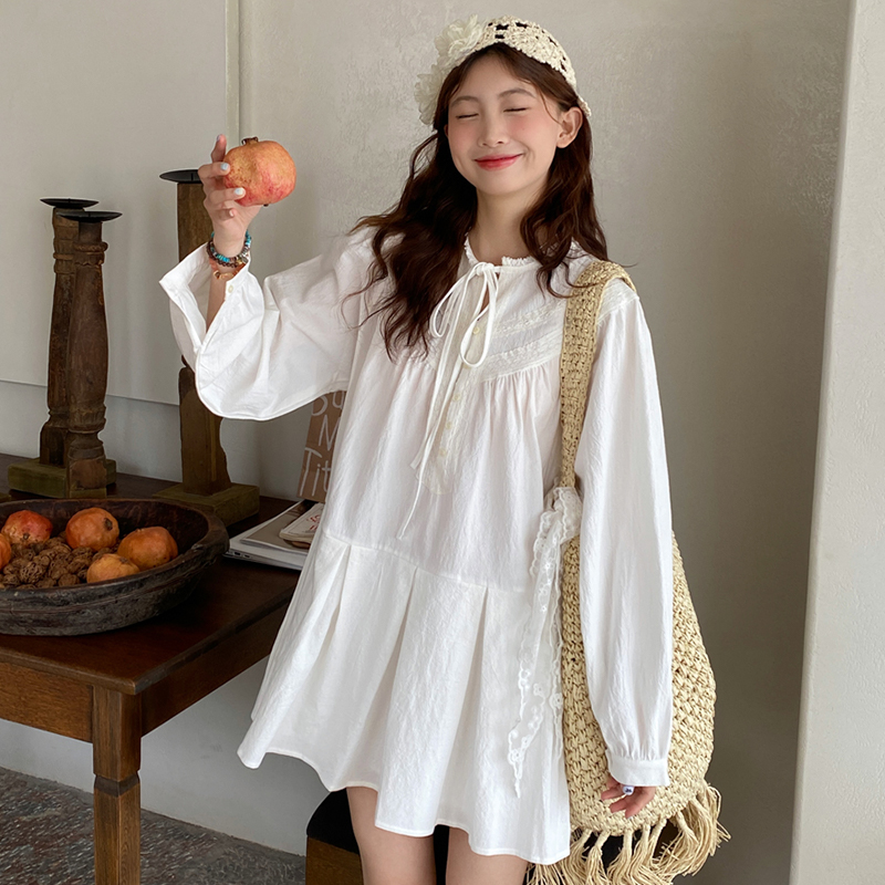 法式白色连衣裙女2025夏日新款流行穿搭海边度假小个子高级长袖裙 - 图1