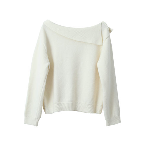 韩版北极绒斜领蝴蝶结装饰一字领套头针织衫宽松显瘦毛衣女11085 - 图1