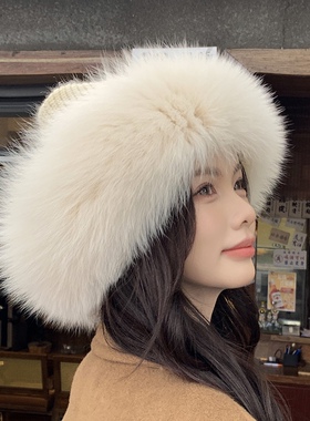 赛雅娜狐狸毛渔夫帽韩版女秋冬