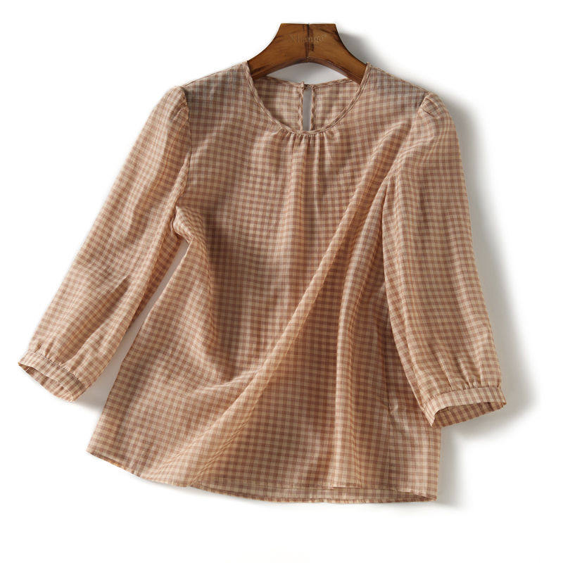 千鸟格设计感雪纺女2021春秋装衬衫 veela衬衫