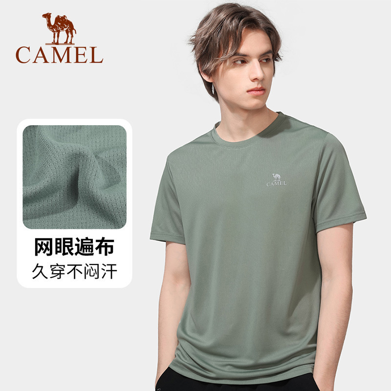 Camel骆驼男装速干衣T恤短袖男夏季圆领透气宽松运动舒适半袖