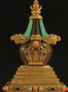 纯铜舍利塔佛塔藏传紫檀木底座可装藏摆件7寸/12寸甘露菩提塔