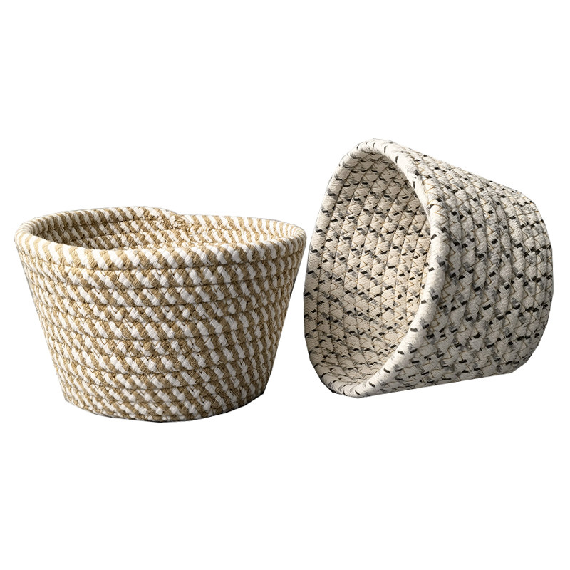 （出口岛国库存--质量很扎实的筐子）手工棉绳桌面收纳筐家居整理,淘宝优惠券,粉丝福利购,淘宝优惠卷