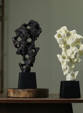 禅意人造树脂太湖石摆件书房文化石装饰客厅电视柜玄关民宿工艺品