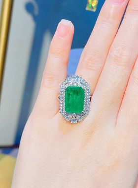 小红书推荐仿天然棉絮祖母绿戒指 奢华满钻帕拉伊巴彩宝开口戒指