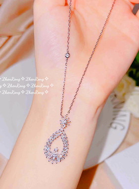 豪华设计镂空水滴花簇项链套装 轻奢璀璨锆石冰糖梯方钻开口戒指