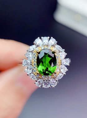 新款超闪奢华祖母绿开口戒指 欧美双色璀璨满钻订婚彩宝女戒手饰