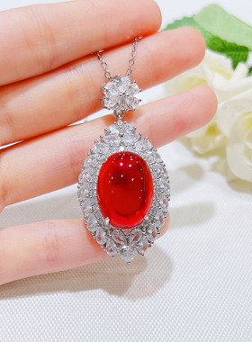 925银光面仿鸽血红宝石套装夸张鸽子蛋锆石吊坠彩宝耳钉开口戒指