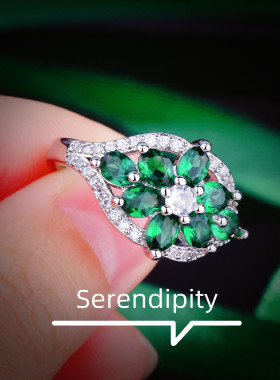 抖音直播福利品仿天然透辉石戒指简约时尚祖母绿彩宝开口女戒