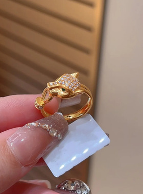 感老钱风指尖贵气钻豹戒指法式轻奢复古微镶猎豹指环豹子女戒