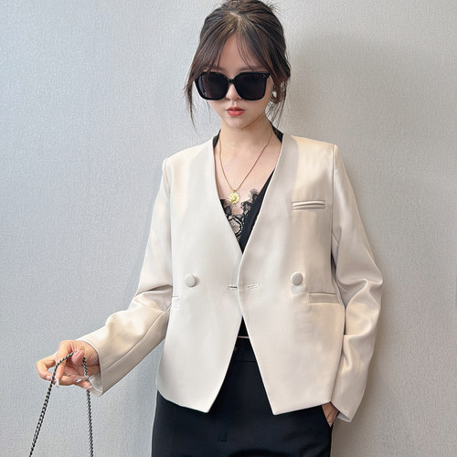 春秋款新小西装外套女短款V领韩版款修身显瘦小个子百搭西服上衣 - 图3