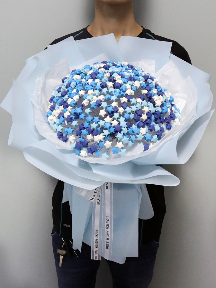 星星纸折叠花束手工制作满天星送女友生日创意diy花束礼物情人节