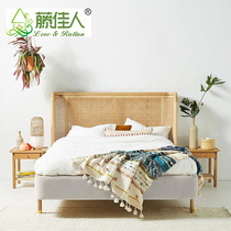 Nordic Rattan Bed Double Man Bed Solid Wood Bed Rattan Furniture House Hotel Furniture Mesh Red Custom Ins