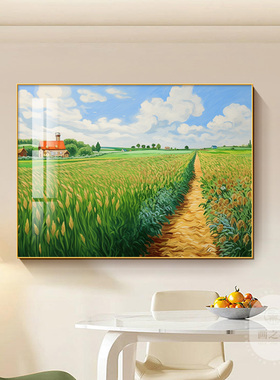 梵高丰收麦田肌理感餐厅挂画