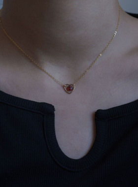 14k包金爱心石榴石项链