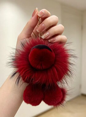 真獭兔毛小皮草包包挂件貉子毛辛巴车钥匙扣挂饰毛绒玩偶礼物