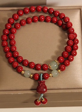 新中式朱砂双圈手链女小众精致轻奢福袋吊坠串珠手串新款国风
