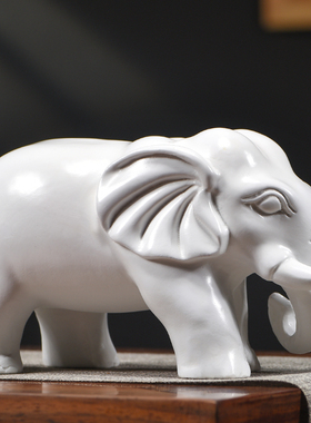 白色大象摆件实木工艺品纯木质大象木雕吸水象家用招财客厅装饰品