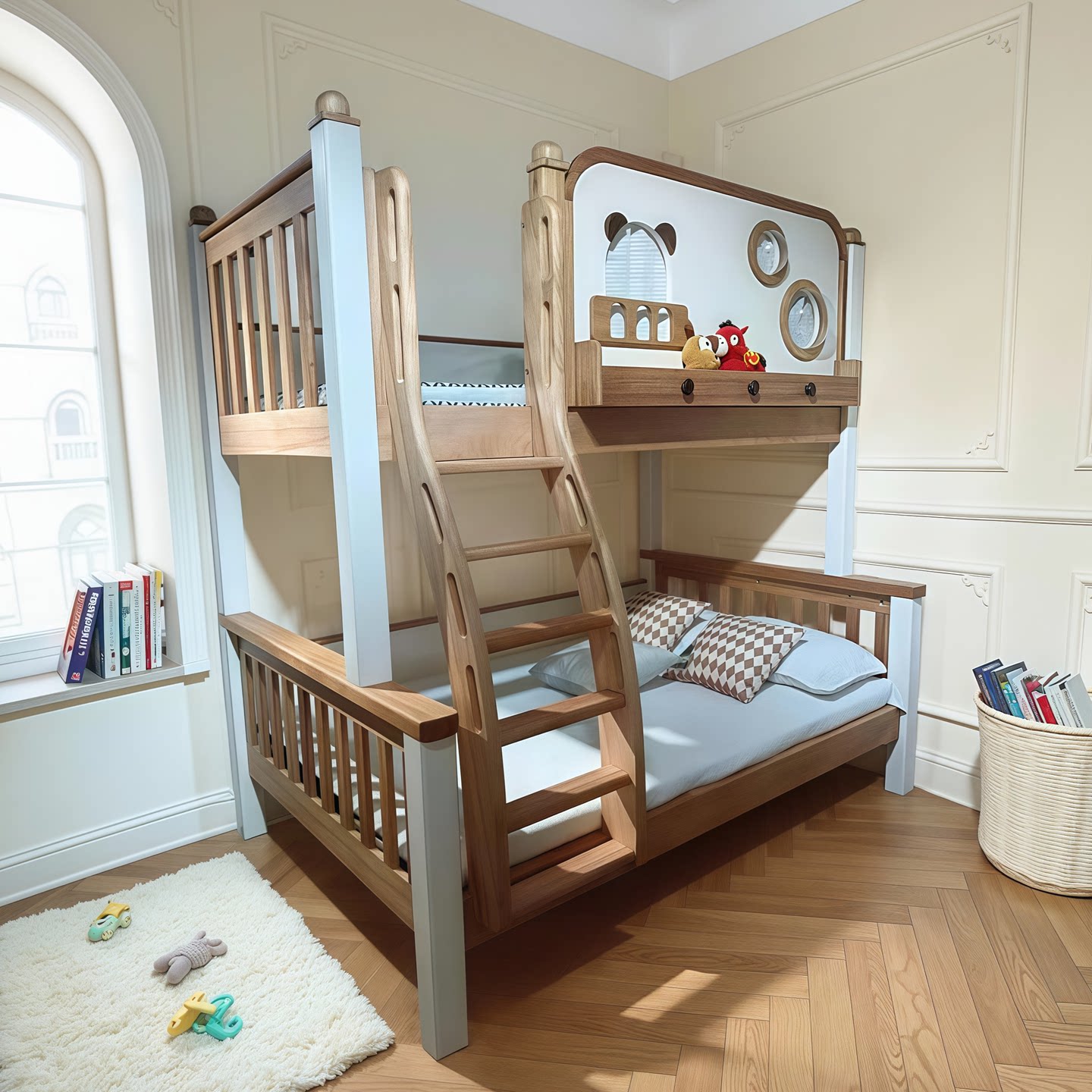 全实木高低床红檀木儿童两层床木蜡油上下铺上下床子母床加高护栏