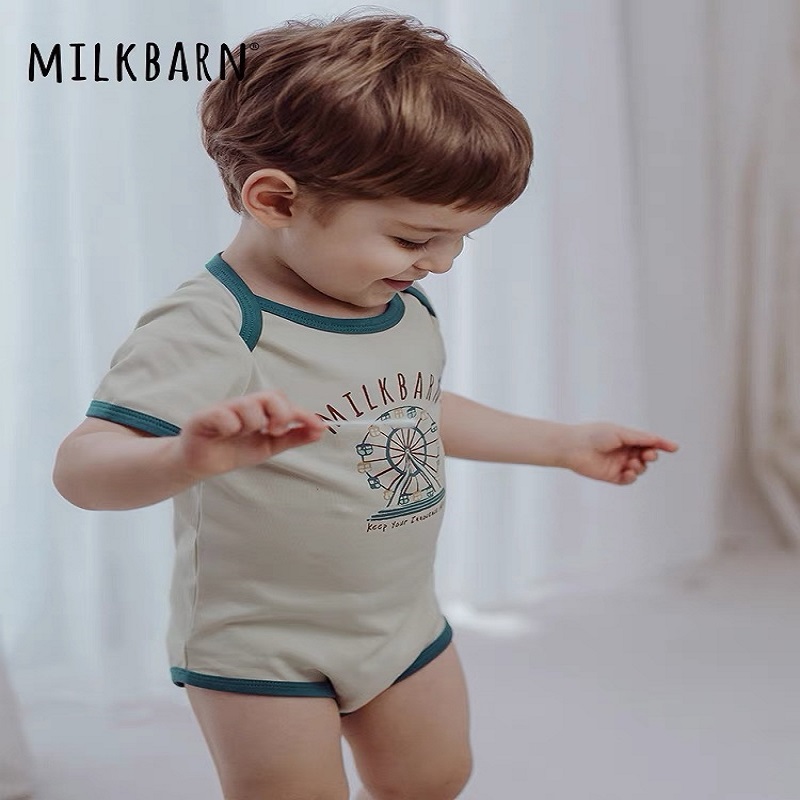 Milkbarn正品2024新品婴儿衣服宝宝短袖全棉包屁衣夏季婴幼儿哈衣 - 图0