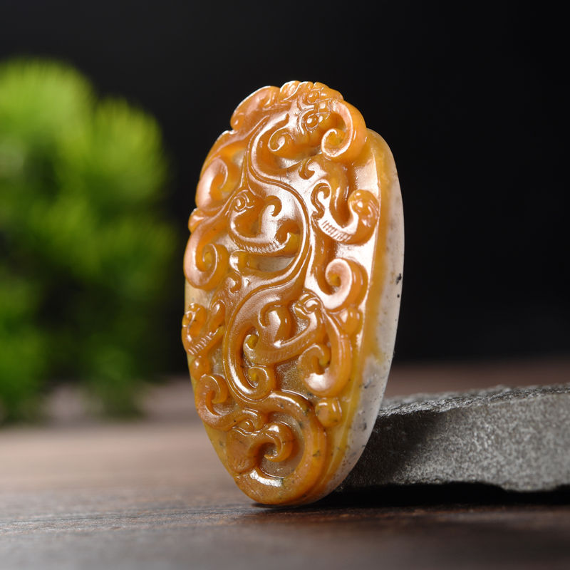 籽料龙凤呈祥挂件 - 图0