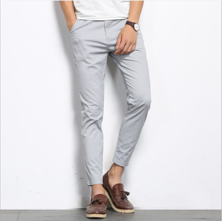 korean Casual Pants Men Elastic Ankle-Length Formal Trousers - 图0