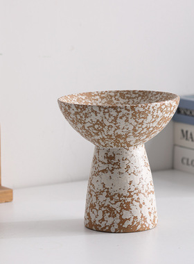 侘寂风艺术装饰品白色泼墨高足托盘酒店民宿创意摆件多功能桌面上