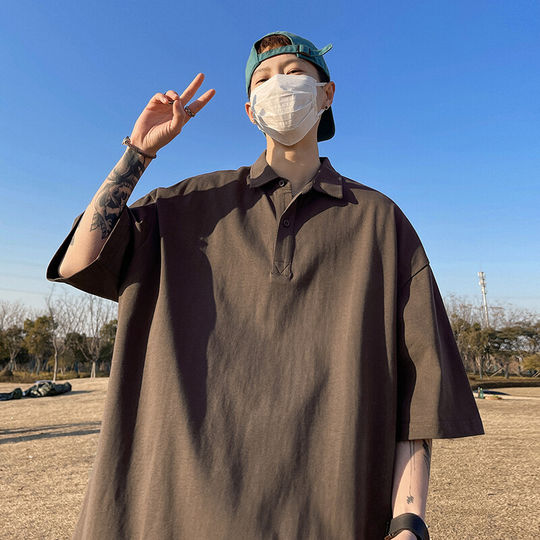 Camiseta de manga corta con solapa americana Fat Brother para hombre, polo holgado de talla grande a la moda para niño, novedad de verano 2025