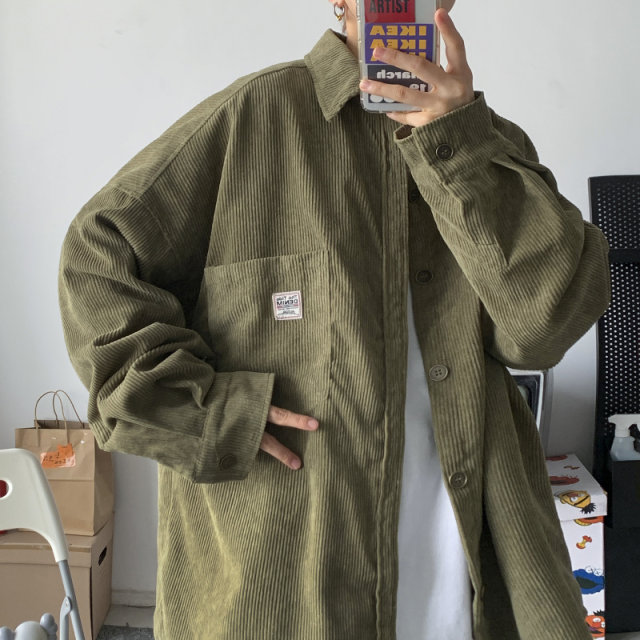 Long -sleeved shirt boys spring and autumn new Japanese trendy workers shirts casual loose big SIZE core puffed jacket