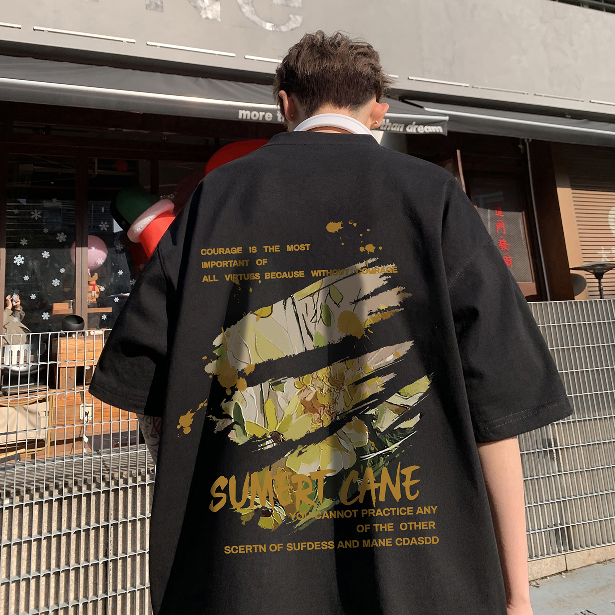 胖胖哥印花短袖T恤男夏季美式ins潮流半袖上衣大码宽松男生体恤 - 图0