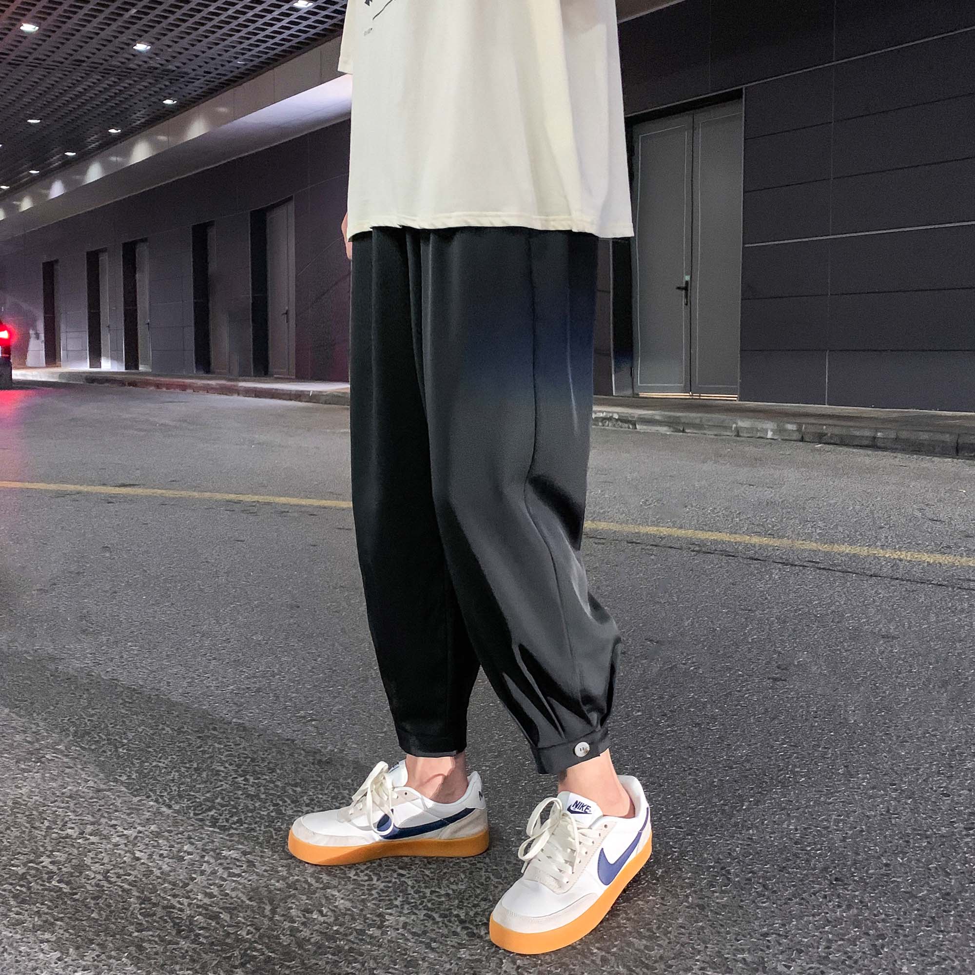 秋季薄款休闲裤男士宽松大码韩版潮流束脚裤冰丝速干空调九分裤子 秋季薄款休闲裤男士宽松大码韩版潮流束脚裤冰丝速干空调九分裤子