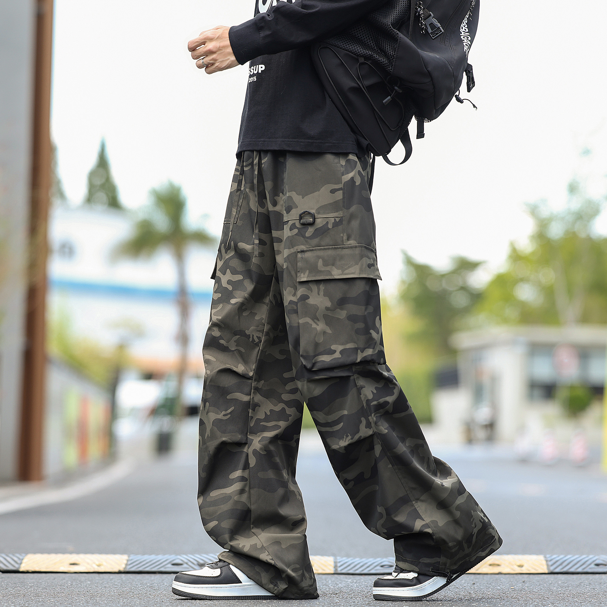 胖胖哥复古迷彩工装裤男款秋季新款宽松大码休闲裤直筒百搭长裤 - 图3