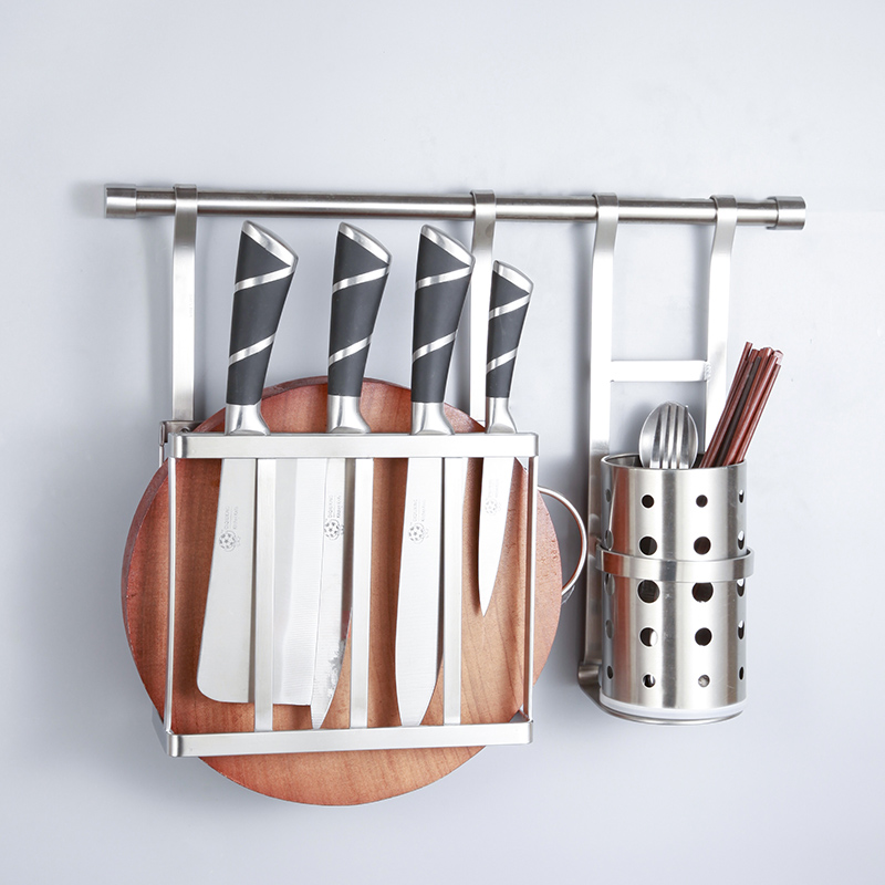 厨房菜板砧板刀架304不锈钢免打孔收纳置物架挂件锅盖筷子笼筒架 - 图0
