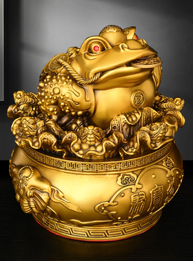 全铜金蟾聚宝盆摆件招财三足金蟾