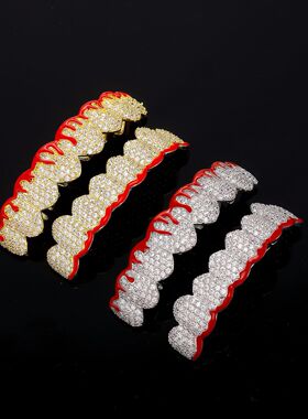 新款欧美搞怪个性假牙套微镶满锆朋克风万圣节大金牙饰品牙配饰