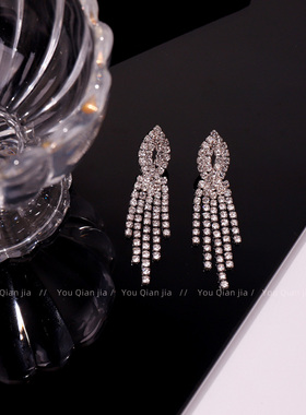 欧美水钻流苏项链耳环套装女锁骨链高级感