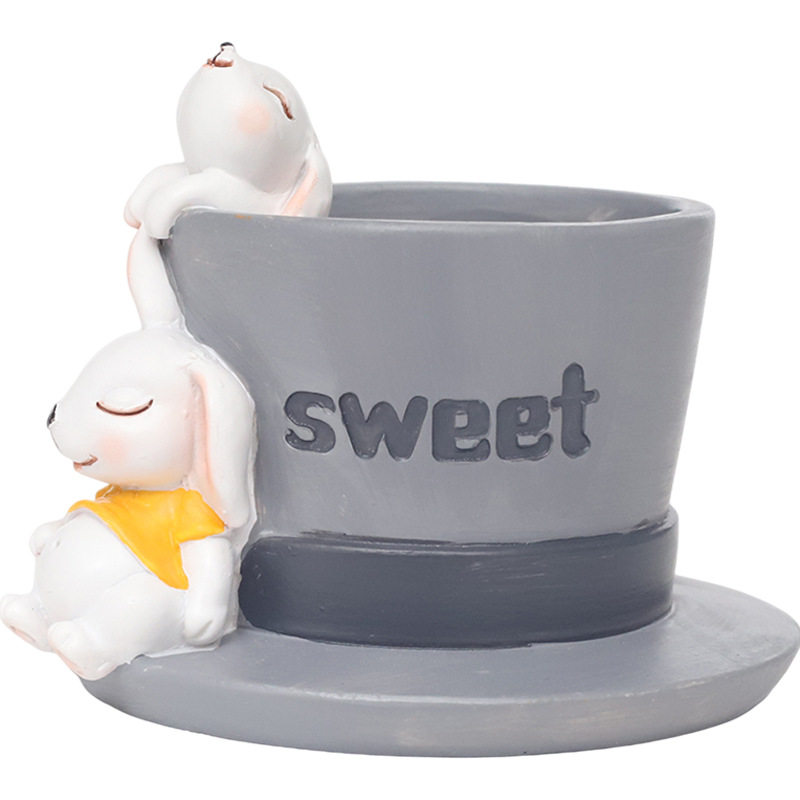 浮生记花盆卡通动物兔子微景观多肉小花盆创意猫咪鸭子柯基树脂盆,淘宝优惠券,粉丝福利购,淘宝优惠卷