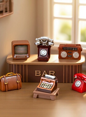微景观复古电话闹钟皮包打印机收音机电视机水壶diy娃屋配件迷你