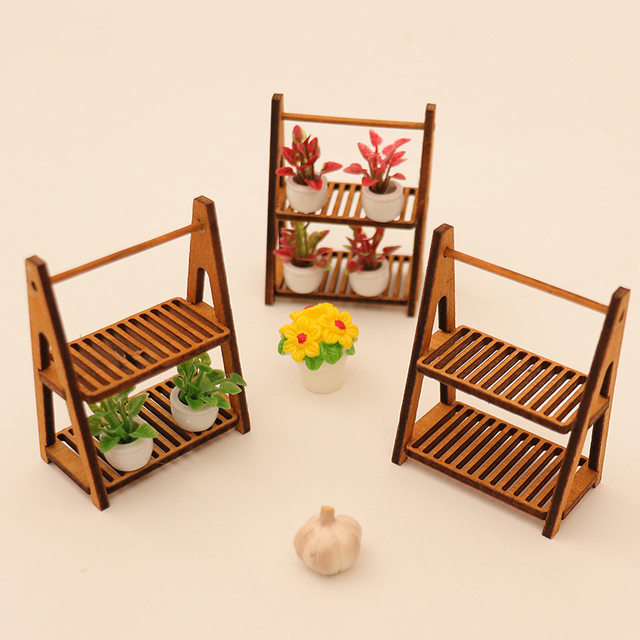 Dollhouse doll house double-layer wooden storage rack bread rack mini food play scene storage rack accessories