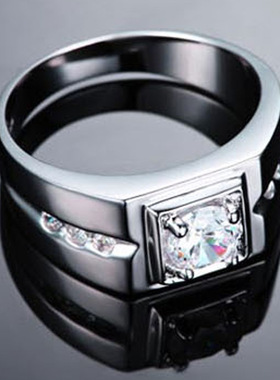 925纯银男钻戒开口可调节老板戒