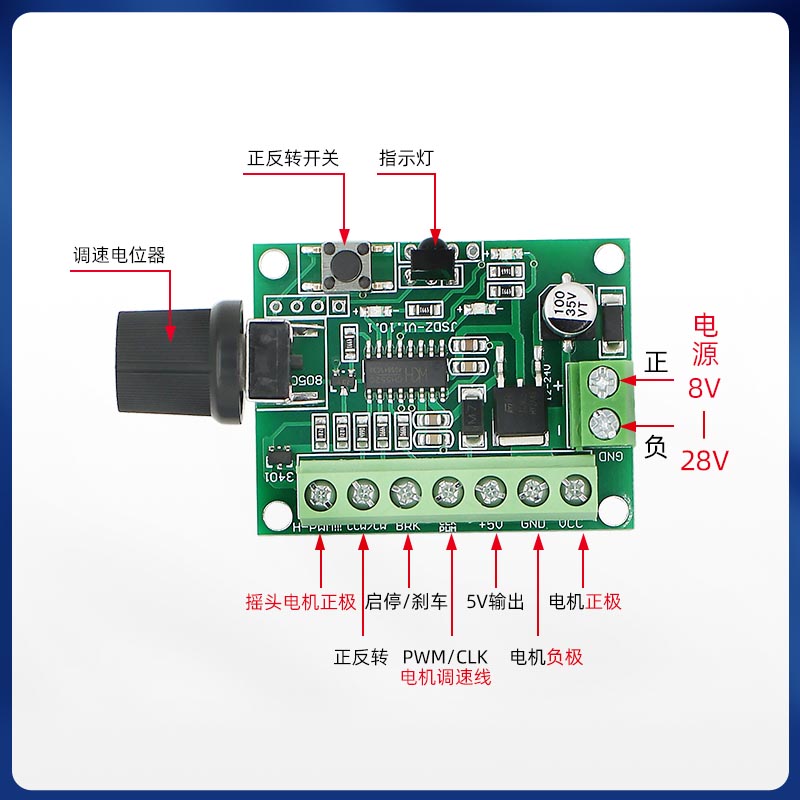 PWM/CLK直流无刷电机调速器带遥控可正反转摇头风扇控制板12V24V