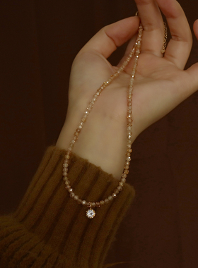 闪亮香槟色水晶锁骨链不褪色