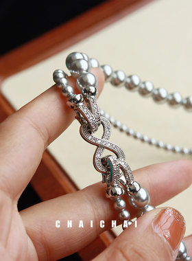 可拆分经典灰白珍珠8字扣大小双层项链高档轻奢小众毛衣链饰品