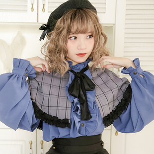 lolita 格子学院风斗篷衬衫