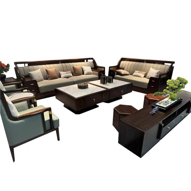 Big brand new Chinese style black gold wood sofa factory can be customized